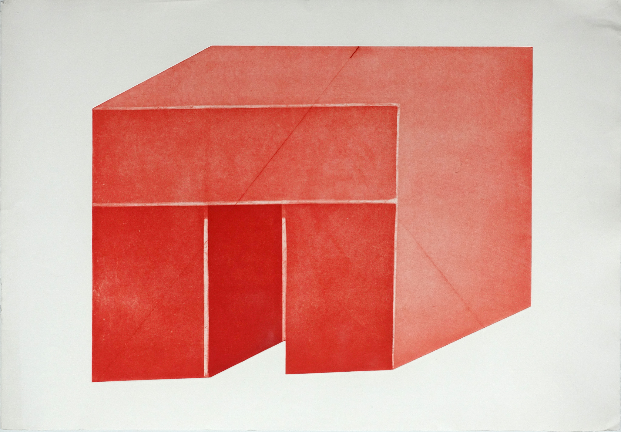 cubo rosso, 2020, aquatinta, 60 x 40 cm